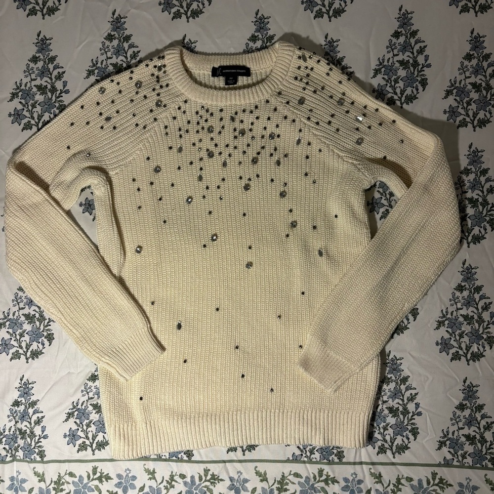 Heavy Knit Rhinestone Cream Sweater
